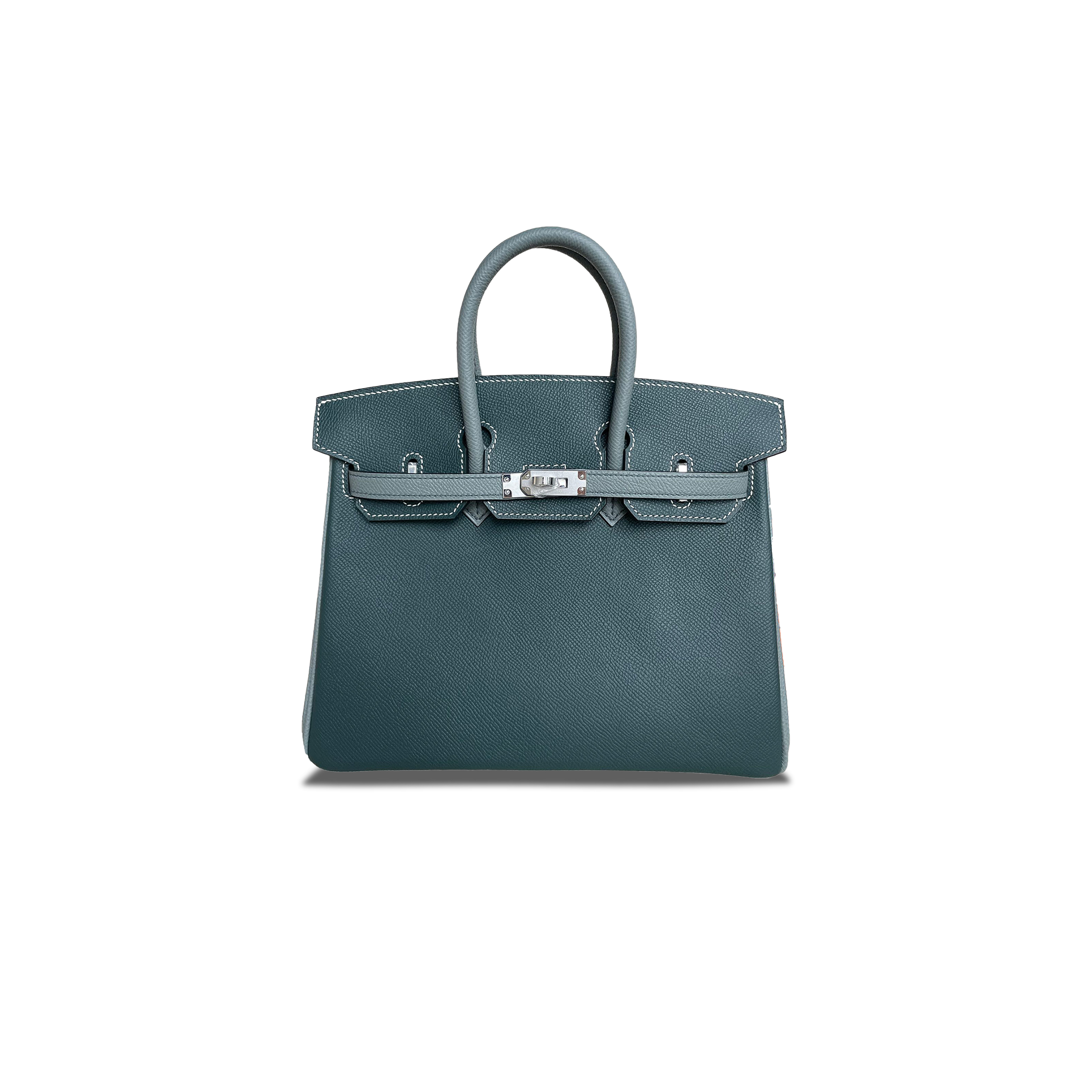 HERMES BIRKIN 25 EPSOM LEATHER CYPRESS GREEN AND ALMOND GREEN SILVER BUCKLE BK256OTGSS (25*20*13cm)